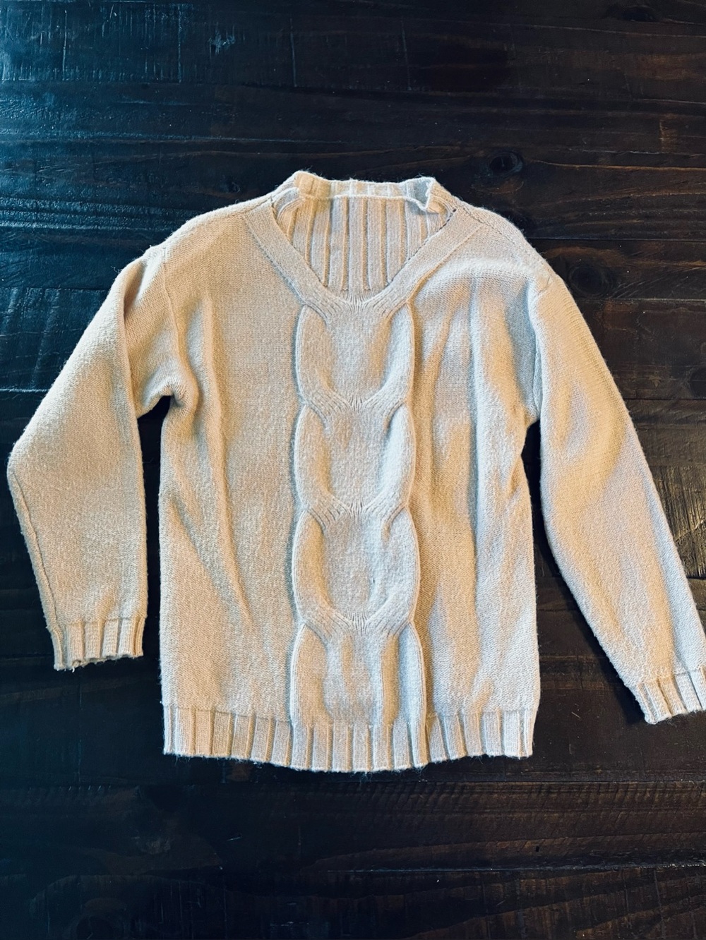 BELATI BOUTIQUE Cream Cable-Knit V-Neck Kids Sweater 6